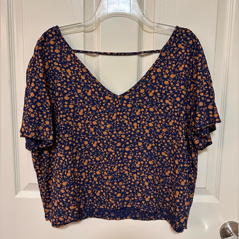 Arizona Jean Co Blue & Orange Short Sleeve Crop Top Size XL (Juniors)